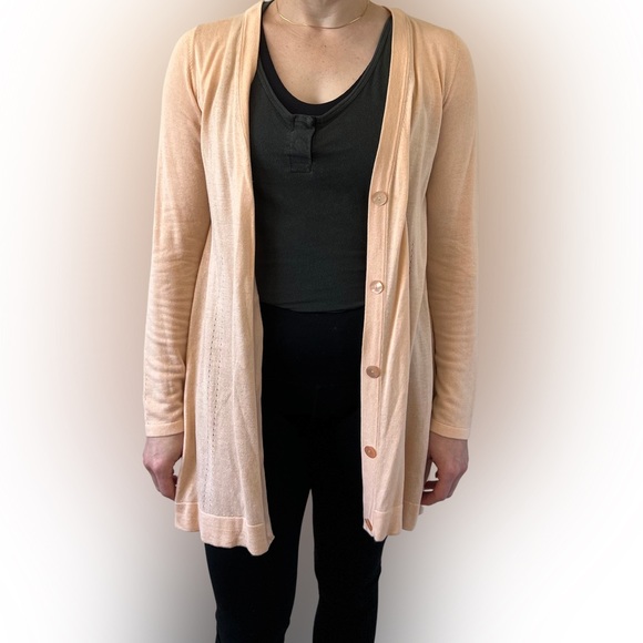 Light pink silk Per Se cardigan - Picture 2 of 5